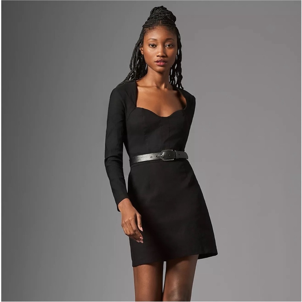 Abercrombie & Fitch Sweetheart Slim Mini Dress Black Long Sleeve Fitted Sheath